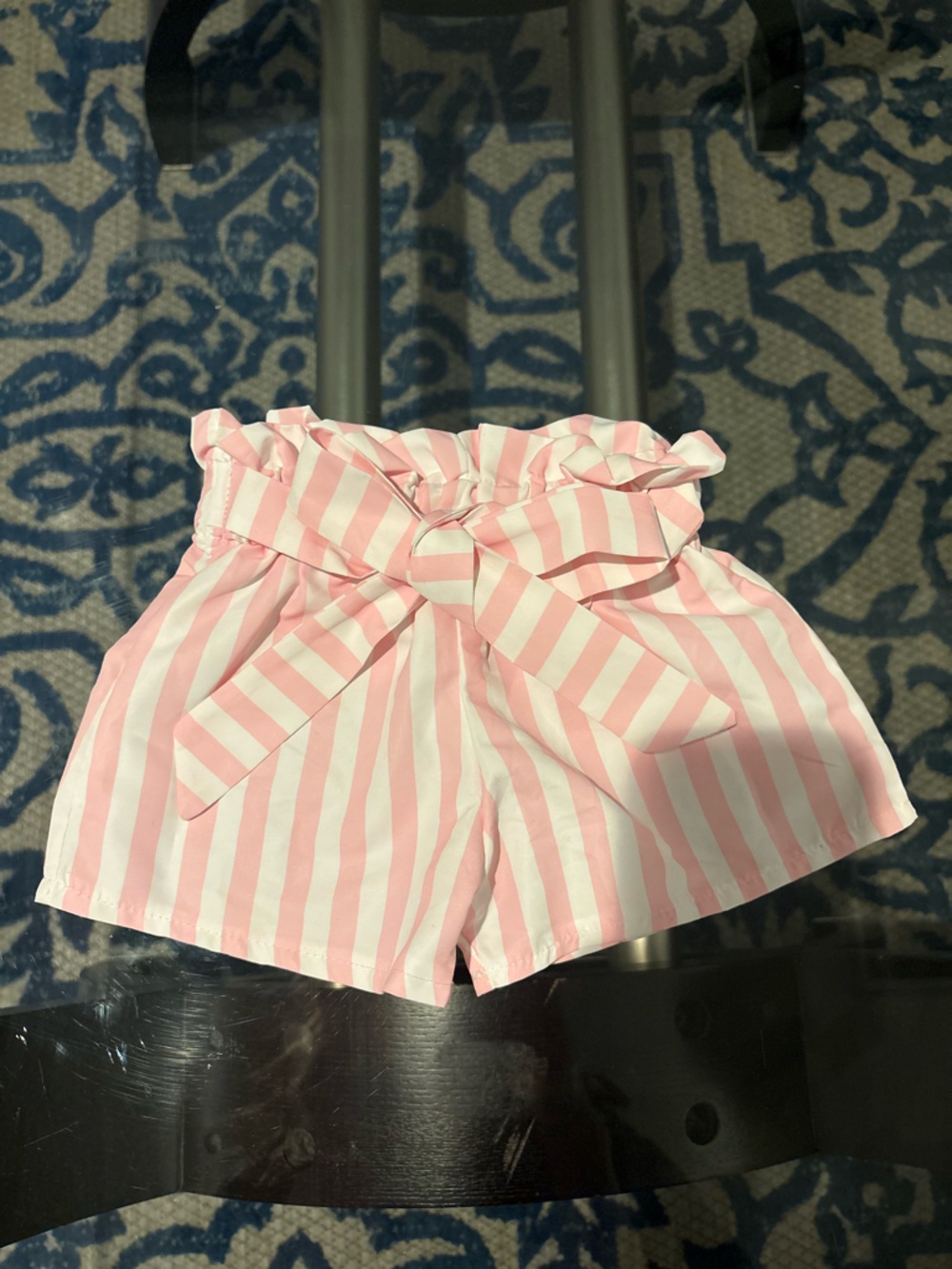 Little girl pink and white striped bow shorts